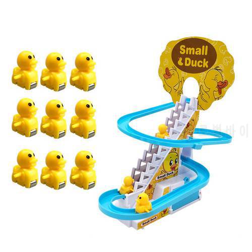 Electric Duck Climbing Stairs Toy Children Roller Coaster Toy Set Cartoon Trains Dogs Ducks Electric Music Light Slide Roller