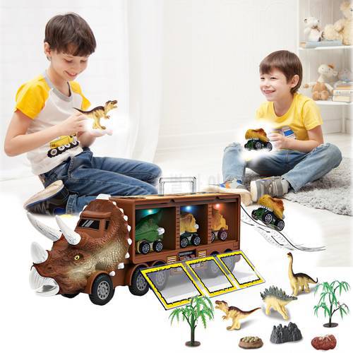 Dinosaur Transport Truck Toy Car With Dinosaurs Wild Life Portable Handle Children Birthday Present Animal Model Education Toys