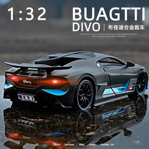 1:32 Bugatti Divo Racing Model Alloy Car Sound And Light Pull Back Boy Sports Car Toy Car Simulation Car Decoration Collection