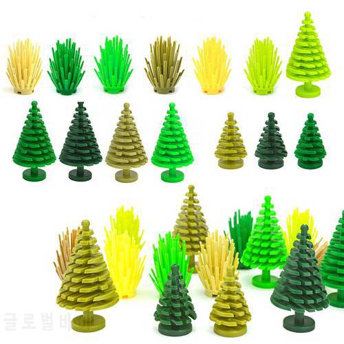 City House Accessories MOC Bricks 3471 2435 6064 Plant Tree Pine Prickly Bush 2x2x4 Green Grass Building Bricks Creative Toys