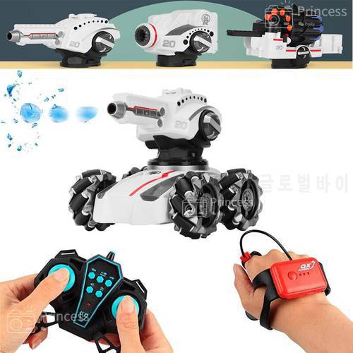2.4G 4WD Off Road Remote Control Tank RC Car Light & Music 3 Shooting Modes Water Bomb Hand Gesture Control Car for Boys Gifts