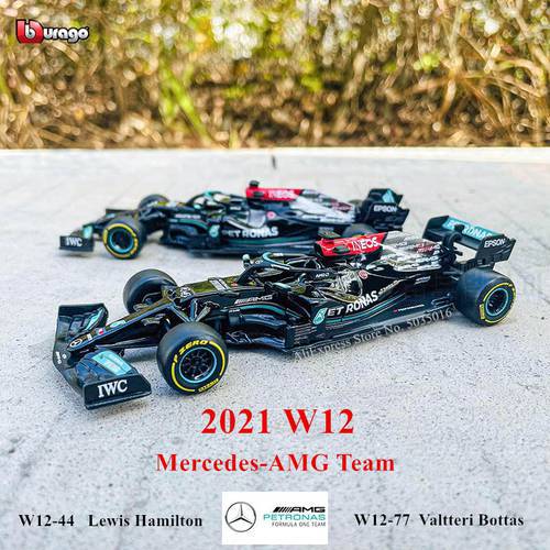 Bburago 1:43 2021 F1 Mercedes-AMG W12 44 Lewis Hamilton 77 Valtteri Bottas Formula one Simulation alloy super toy car model