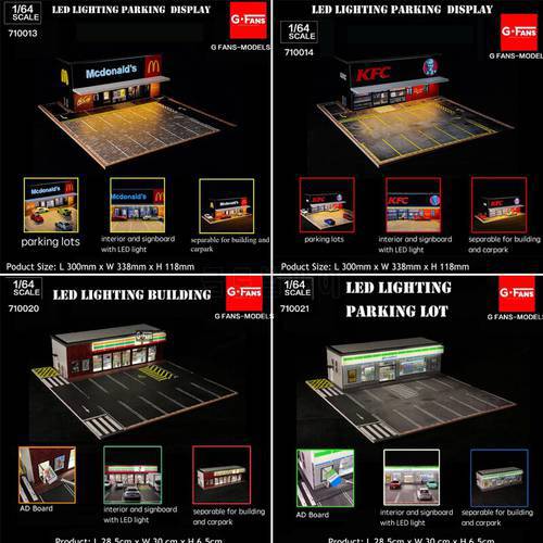 G-FANS Diorama 1:64 LED Lighting Store with Vehicle Parking Lot Display Model Car Collection USB Connector