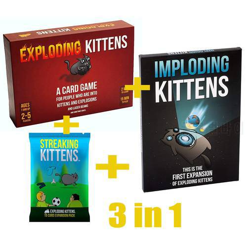 Red Exploding Kittens 3 in 1 Set Family Party Table Game Fun Adult Board Toy Multiplayer Cards Game Suitable For Holiday Gift