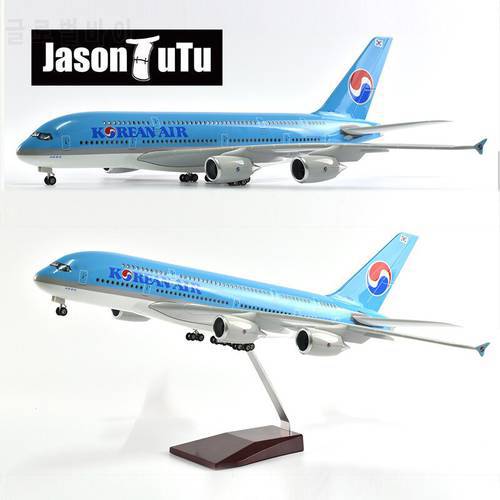 JASON TUTU 46cm Korean Air Airbus A380 Aircraft Airplane Model 1/160 Scale Diecast Resin Light and Wheel Plane Gift Collection