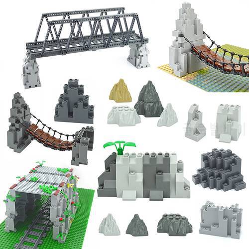 DIY Bricks MOC Building Blocks Train Tunnel Bridge Rock Panel 6082 6083 23996 47847 Rockery Mountains Hill Stone Creative Toys
