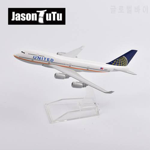 JASON TUTU 16cm United Airlines Boeing 747 Plane Model Aircraft Diecast Metal 1/400 Scale Airplane Model Gift Collection Drop