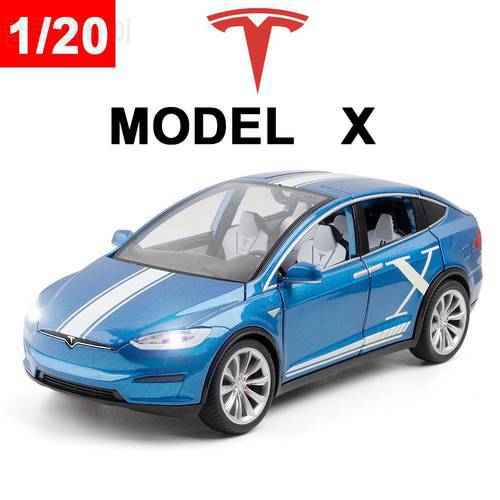 1/20 TESLA Model X Alloy Diecast Model Car Vehicles Simulation Metal New Energy Car With Pull Back Sound Light Collection Gifts