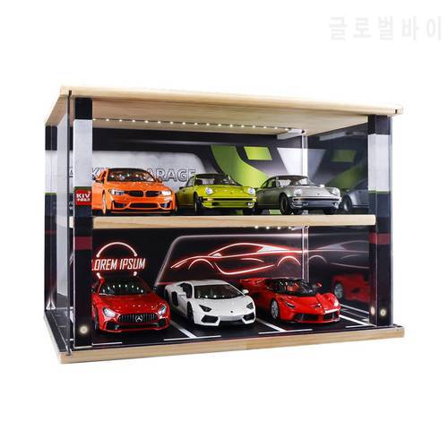 1/24 Parking Lot Car Model Storage Box Toy Scene Model With Acrylic Dust Cover Built In LED Light Display Cabinet Adult&39s Toys