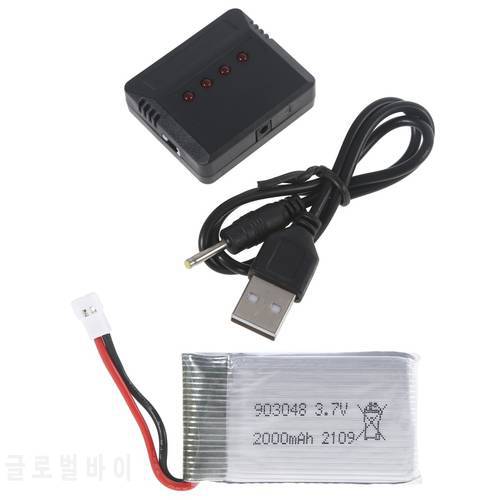 2022 New 3.7V 2000mAh Lipo Battery 903048 Li-ion Battery/Charger RC Quadcopter Repair Spare Parts for KY601S H11D H11C RC Drones