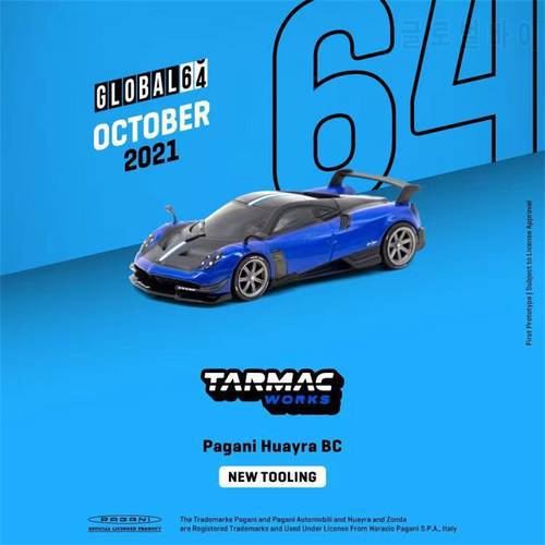 TW Tarmac Works 1:64 Pagani Huayra BC Blue Francia / Black Diecast Model Car