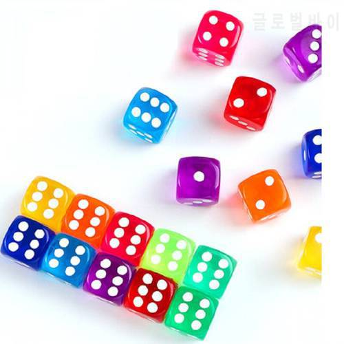 12PCS 14MM Dice Toy Number Game Transparent Dot Bar Round Corner Crystal Sieve Plastic Party Magic Props Board Games Gag Novelty