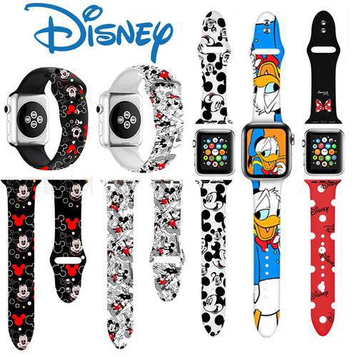 Disney Mickey Minnie Apple Watch Band for IWatch Strap 1 2 3 4 5 6 Silicone 44 42 40 38mm Cute Cartoon Donald Stitch Watch Band