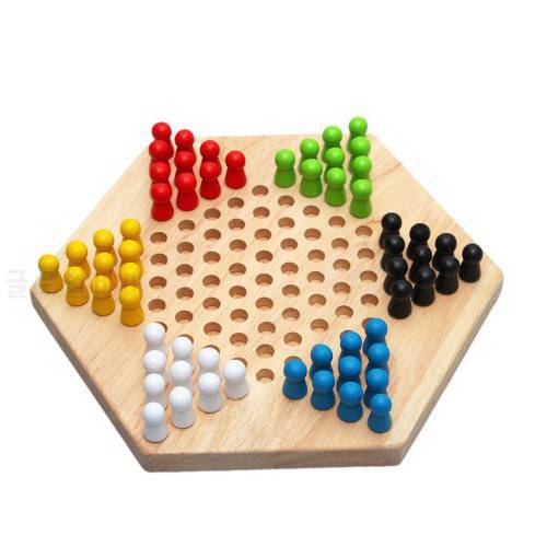Traditional Hexagon Wooden Chinese Checkers Family Game Set