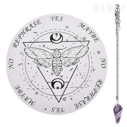 Star Pendulum Board 9.84Inch Dowsing Divination Board With Purple Crystal Metaphysical Message Board Wooden Divination Board A