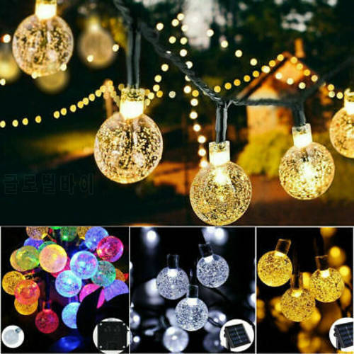 50 LEDs 10m Crystal Ball Solar Light Outdoor String Lamps Fairy Light Bulb Outdoor Garden Party Summer Festoon Ball Bulbs Lamps
