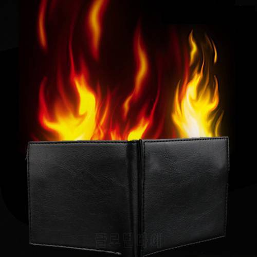 Novelty Magic Trick Flame Fire Wallet Leather Magician Stage Street Mysterious Show Storage Money Card Fun Illusion