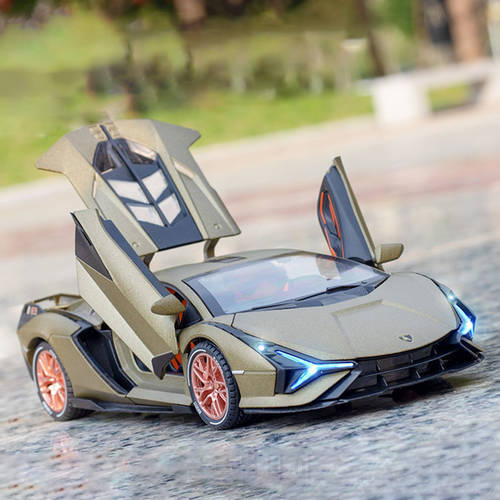 1:24 Alloy Diecast Lambor Sian FKP37 Super Sports Car Model Toy Sound Light 4 Doors Opend Pull Back Roadster Vehicle Toy For Boy