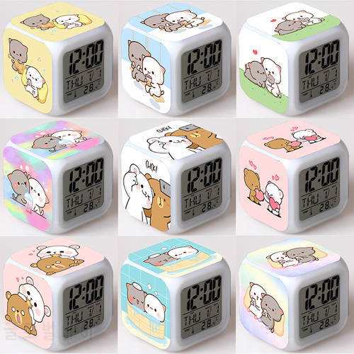 Milk and Mocha Couples Alarm Clocks Cartoon Desk Clock Colourful Led Digital Clock with Date Thermometer Lovers Birthday Gifts