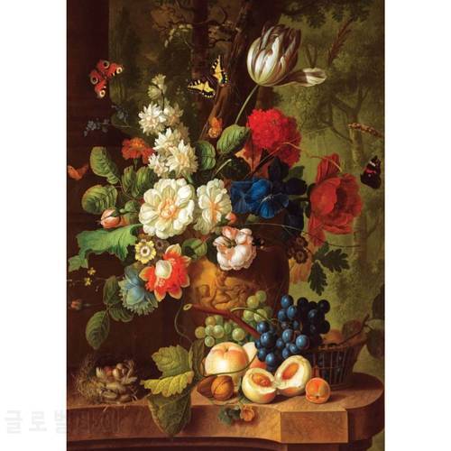 1000 Piece Roses and Tulips Still Life Adult Jigsaw Puzzle-Colorful Flowers Peach Apricot-Blue puzzle