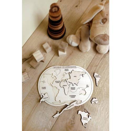 Preschool Wooden World Map continental