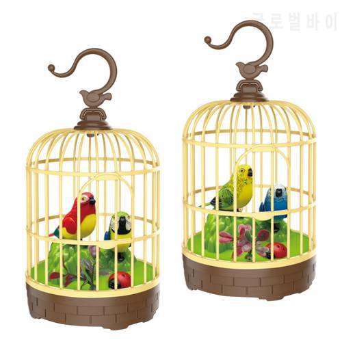 Singing Chirping Bird in Cage Moving Beak and Tail Sound Activated Tree