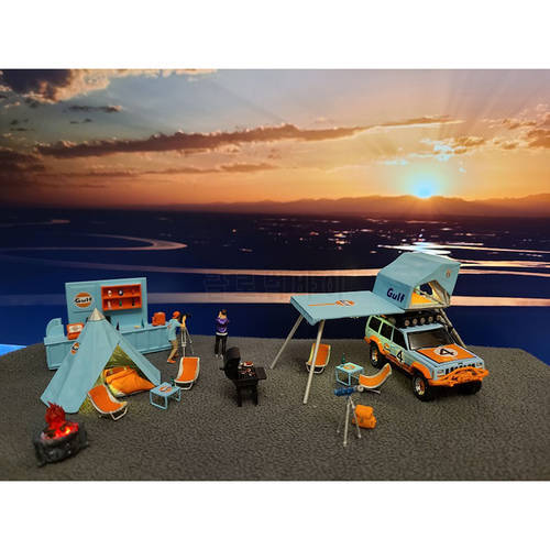 Resin 1/64 Scale Gulf Oil Serie Outdoor Camp Theme Doll Car Model Customize Scene Adult Collection DIY Static Display Shoot Prop