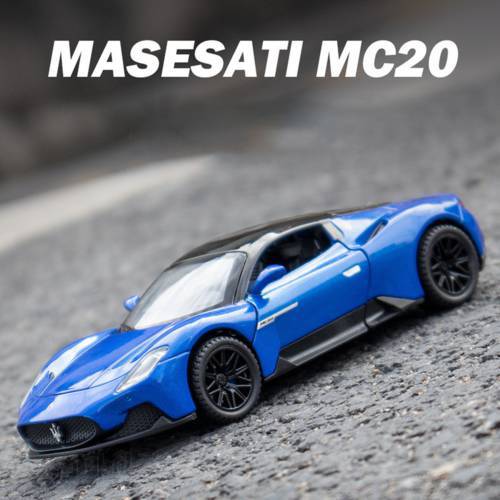 1/32 Maserati MC20 Diecast Alloy Toy Super Sports Car Model Pull Back Rubber Tire 2 Doors Opend Roadster Vehicle Give Boys Gifts