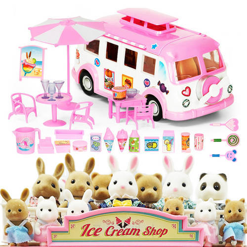 Doll House Furniture Dolls Cosplay Forest Animal Family Picnic Car Bus Set DIY Small Animal Home Pretend Gift Girl Toy