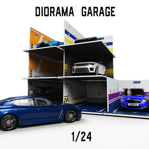 Diorama 1 24 Garage for Diecast Model Car Toy Display Case PVC Parking Lot Model Simulation Miniature Parking Space Scene