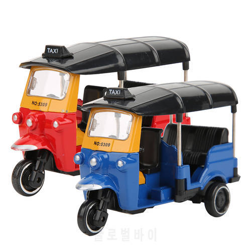 Alloy Tricycle Car Model Highly Simulation Vehicles Toy 1:14 Scale Tricycle Motorcycle Model Toy with Slide Function (Red/Blue)