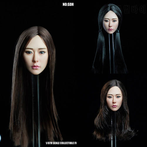 In Stock SUPER DUCK SDH014 1/6 Scale Asian Beauty Girl Head Carved Model with Long Plant Hair for 12&39&39 Pale Seamless Body