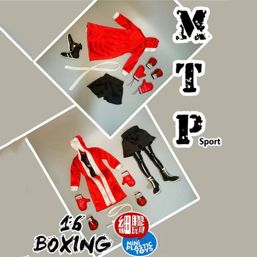 1/6 Scale Red Boxing Fighting Robe Shorts Pugilism Gloves Clothes Set with Shoes for 12