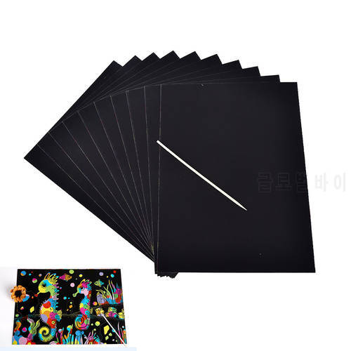 10 Sheets/lot Colourful DIY Rainbow Scratch Stencil Art Craft Engraving Paper With Pen Drawing paper Hot Selling