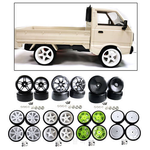 4 pcs RC Car Drift Rubbe Tires with Wheel Rims for WPL D12 1:10 RC Truck Upgrade Parts On-road Wheels Assembly Parts
