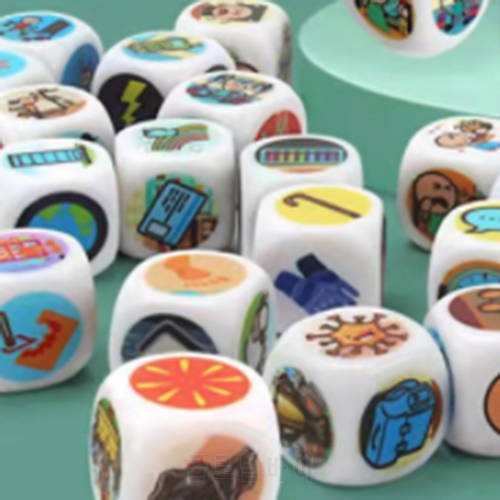9 Pcs/set Telling Story Dice Game Family/Parents/Party Funny Imagine Magic Toys 2cm Multicolor Pattern Dice