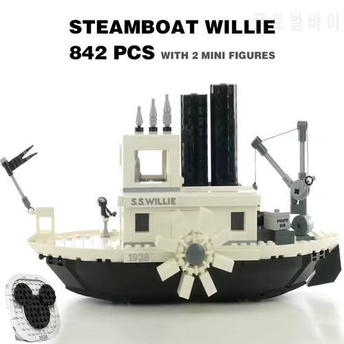 Ideas Steamboat Black White Ship Mickey Minnie Building Blocks Bricks Education Birthday Christmas Toy Gift Compatible 21317