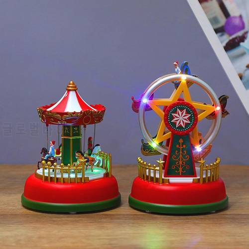 Glowing Carousel Christmas Ornaments Eye-catching Shatterproof Plastic Ferris Wheel Desktop Ornaments Decor for Home