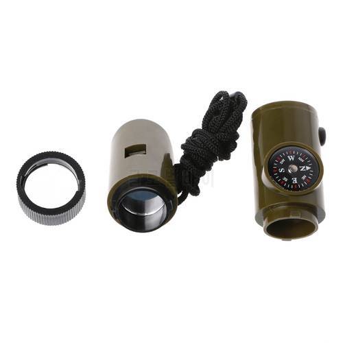 7 in 1 SOS Outdoor Emergency Survival Whistle With Compass Thermometer Flashlight Magnifier Mini Tools Outdoor Hiking