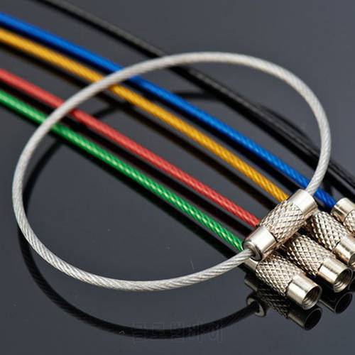 10Pcs Colorful EDC Keychain Stainless Steel Carabiner Key Holder Outdoor Tools Wire Keyrings Cable Rope Screw Locking Key Chain