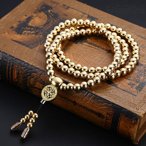 Stainless Steel 108 Buddha Beads Self Defense Weapon Martial Arts Hand Bracelet Chain Outdoor Camping Hiking Tool