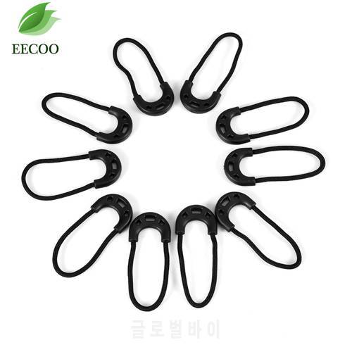 10pcs EDC Black Zipper Pulls Cord Rope End Clip Buckle Clothing Fastener Replacement For Outdoor Travel Backpack Accessories