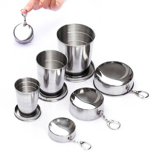 Ourpgone 1Pcs Stainless Steel Folding Cup Travel Tool Kit Survival Gear Outdoor Sports Portable For Camping Hiking Travel