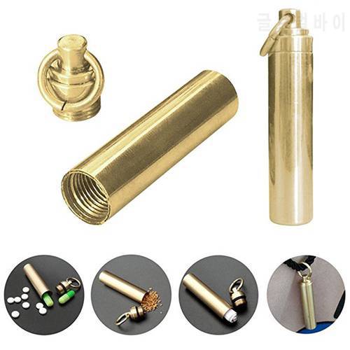 Solid Brass Waterproof Pill Capsule Fob Holder Case With Key Ring Small Medicine Container Seal Box Portable EDC Tool Keychain