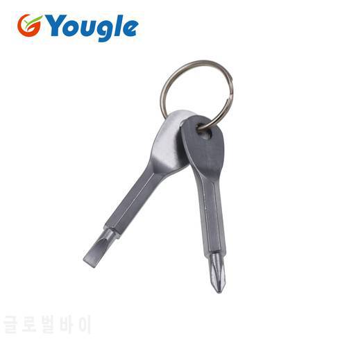 YOUGLE 2Pcs Stainless Steel Multi Tools Key Ring EDC Screwdriver Set Pocket Outdoor Tool Set Multitool Keychain Sliver Black