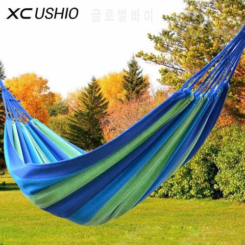 1-2 Person Colorful Rainbow Stripes High Strength Canvas Outdoor Sleeping Hammock for Hiking Camping 150KG 250KG Max Loading
