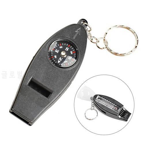 4 in 1 Multifunctional Compass Thermometer Whistle Magnifier Keychain Outdoor Keyring Survival Kits for Outdoor Travel