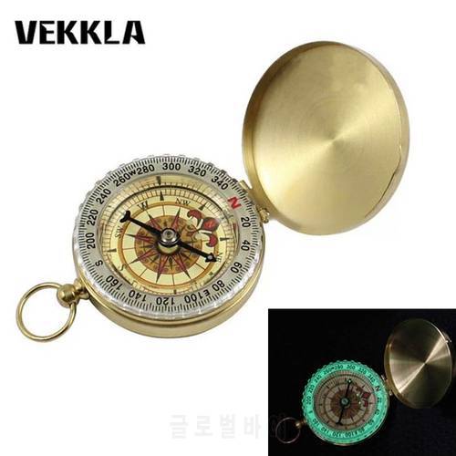 VEKKLA Compass New Outdoor Camping Hiking Portable Pocket Brass Gold Color Copper Compass Navigation with Noctilucence Display