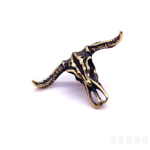 Copper Cow / Bull Ox Head Skull Charms Pendants Knife Beads pure copper engraved skeleton Ngau Tau retro DIY wallet buckle