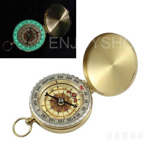 VEKKLA 1PC Portable Compass Pocket Brass Copper Compass Navigation with Cover and Noctilucence Display Outdoor Camping Hiking